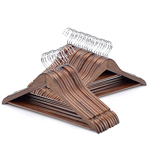 Nature Smile Wooden Suit Hangers 30 Pack Solid Wood Coat Clothes Hangers With Non Slip Bar And 360° Swivel Hook (Retro Color) #TOP30