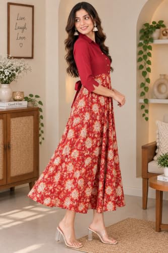 Image of Yash Gallery Women's Floral Printed Anarkali Maxi Dress
