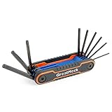 GreatNeck 74208 9 Piece Folding SAE Hex Key Set, Allen Key Set, Labeled Wrench Sizes, Easily Adjustable Fasteners, Color-Coded Body for Easy Identification