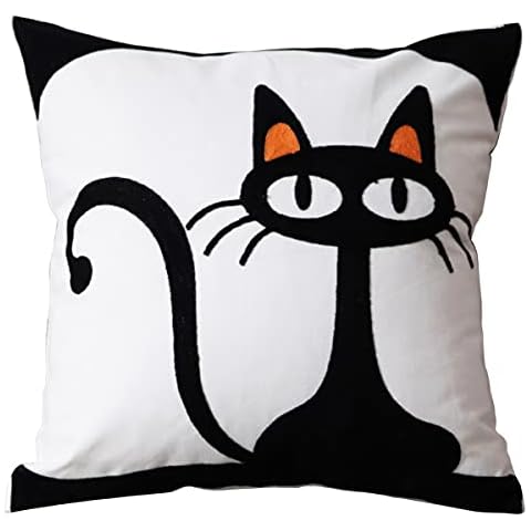 UnionKK 1 PCS Embroidery Cushion Covers Decorative Throw Pillow Cover Geometric Square Pillow Case for Living Room Sofa 18x18 Inches (Cat) Cover