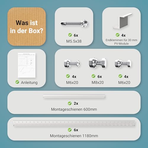 SolarXon Solarmodul Halterung, 0% MwSt, Alu, 118 cm, 0-90° Winkel, Balkonkraftwerk Halterung, Solarpanel Halterung für Flachdach, Garage, freistehend