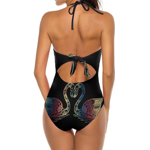 Bikini set imprimé cygne de couleur avec coupe monokini originale