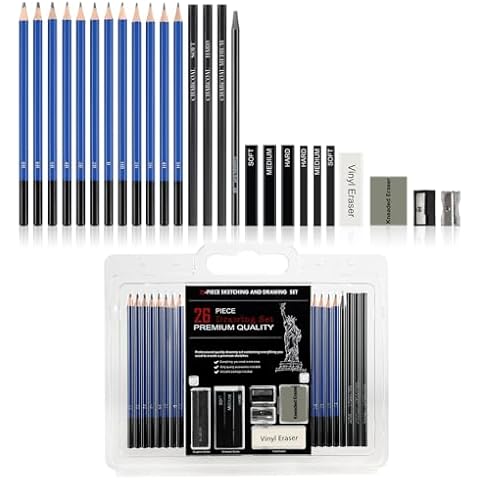 EooUooIP Drawing and Sketching Set - 26 psc Drawing and Sketching Set for Artists and Beginners - Complete Art Kit with | Pencils, Charcoal, Graphite and More. Cover