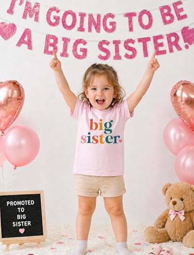 Image of Toddler Big Sister T-Shirt Big Sis Sibling Reveal Crewneck Tee Baby Girls Short Sleeve Announcement Summer Cute Top