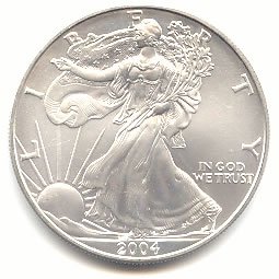 純銀　1オンス silver.999 2004年 銀貨  2004 - 1 oz American Silver Eagle .999 Fine Silver Dollar