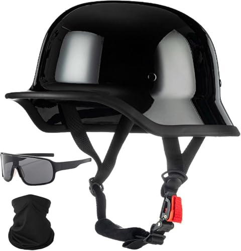 German Motorcycle Helmet DOT Approved Open Face Motorcycle Helmet Lightweight Low Profile Open Face Half Face Helmet Adult Men Women Vintage German Style Half Face Skull Cap Helmets M-XXL (2 Medium)