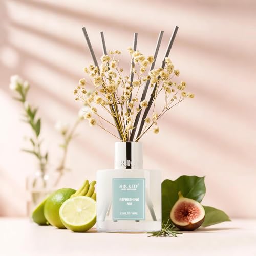 Image of Airkeep Reed Diffuser Set,3.38 fl oz (100 ml) - Refreshing Air Oil Diffusers with 8 Reed Sticks, Home Fragrance Reed Diffuser for Bathroom Shelf Decor