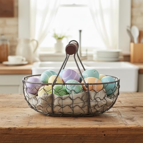 Panier à œufs métallique de style rustique chic avec poignée bois - 4