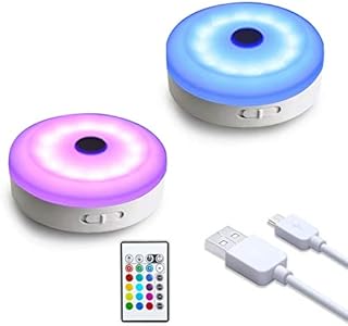 wobsion Under Cabinet Kitchen Lights, Rechargeable Color Changing Lights for Display Cabinets, Wireless Puck Lights for Counter,Closet,Display Case,Perfect for Home Dec,2 Pack