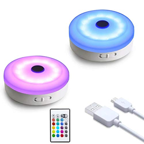 Wobsion Lot de 2 lampes à LED avec télécommande, changement de couleur sous l'armoire, sans fil, rechargeable par USB pour comptoir, placard, vitrine, parfait pour la maison Cover