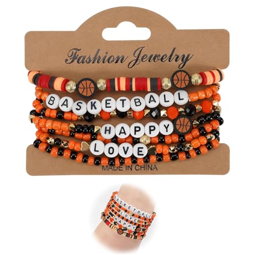 EJRUP 7 Piezas Set de Pulseras de Baloncesto Decoración de Letras Estilo Deportivo Pulseras para Hombres y Mujeres,Baloncesto Regalos Originales,Basquetebol,Pulseras Niños