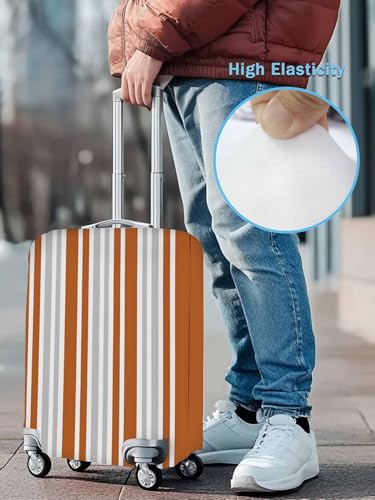 Orange Gray Stripes Travel Luggage Cover, Geometric Anti-scratch Elastic Luggage Covers For Suitcase Protector, Washable Baggage Covers3