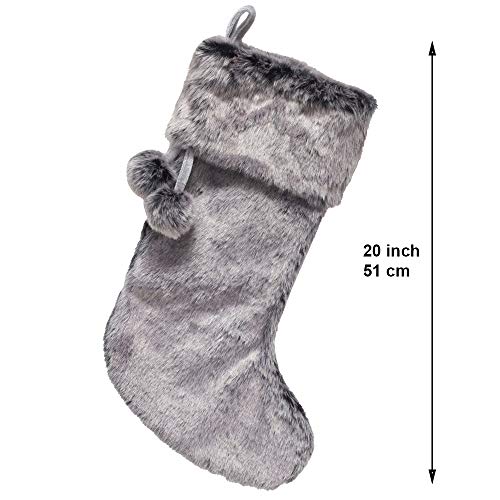 New Traditions Simplify Your Holiday 3-Pack 20 inch Faux Fur Stocking with Folded Cuff & Pom-Poms (Gray/Black)
