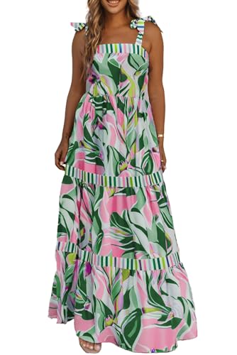 AlvaQ Women's 2025 Summer Sleeveless Floral Print Maxi Dress Strap Square Neck Beach Sun Dress