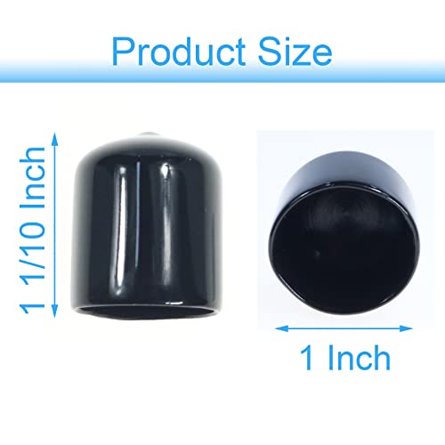 Image of Acocony 1 Inch Rubber Cap (25.40 mm) Round Black Pack of 12 | 1 inch PVC Rubber End Caps Dustproof, Protective & Aesthetic Flexible Covers for Tubing, Pipes, Poles, Bolts & More