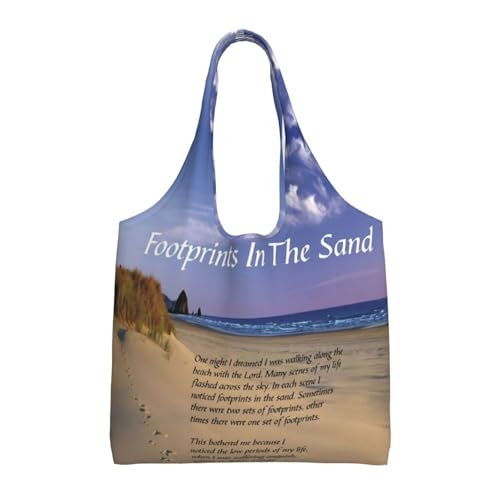 Footprints In The Sand Poem Canvas Tote Bag For Women – Lightweight & Durable Polyester, Oversized Carryall For Commuting, Shopping & Travel