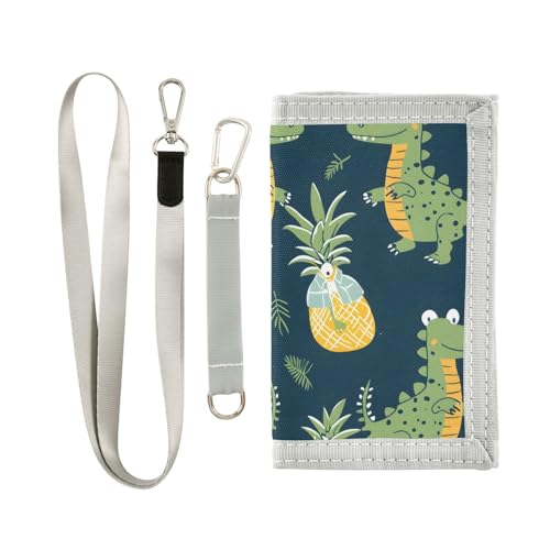 zyrtty Kids Wallets for Boys Girls Ages 4-18 Trifold, Crocodile Pineapple Green Navy Wallet with Zippered Coin Pocket and Card Holders, Novelty Wallet for Childrens Birthday Gifts