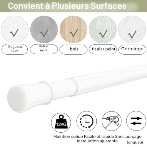 Tringle à rideaux sans perçage extensible 69-90 cm pour cloison
