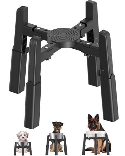 CZPET Dog Bowl Stand with Adjustable Height and Width [Stand Only] Elevated Pet Water & Food Feeder for Medium & Large Dogs Stable and Anti-Slip Raied Bowl