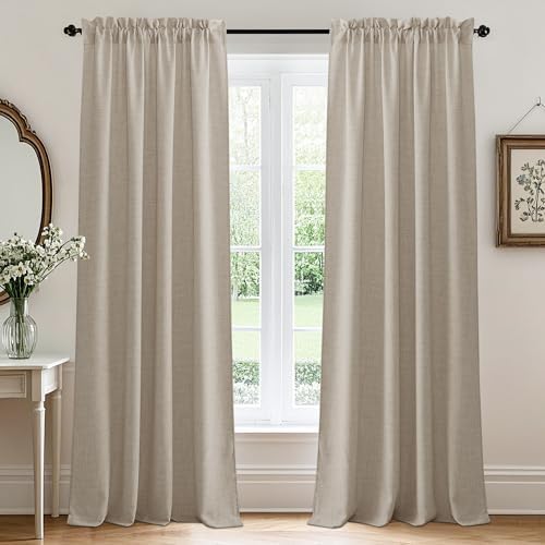 RYB HOME Natural Beige Linen Sheer Curtains 72 inches Long for Ki...