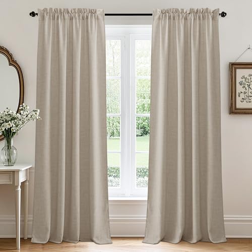 RYB HOME Natural Beige Linen Sheer Curtains 108 inches Long