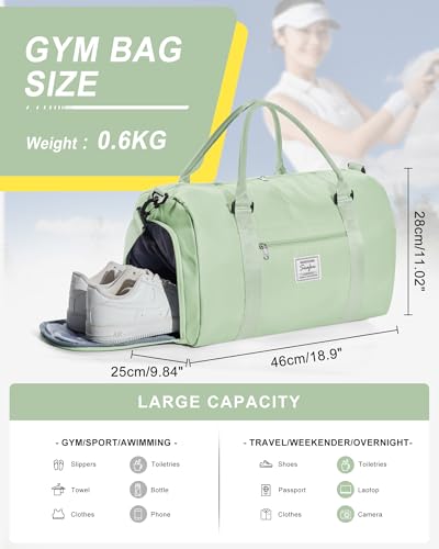Image of Gym Bag Womens Mens with Shoes Compartment and Wet Pocket Travel Duffel Bags for Women for Plane Sport Gym Tote Bags Swimming Yoga Small Waterproof Weekend Overnight Carry on Bag Hospital Holdalls