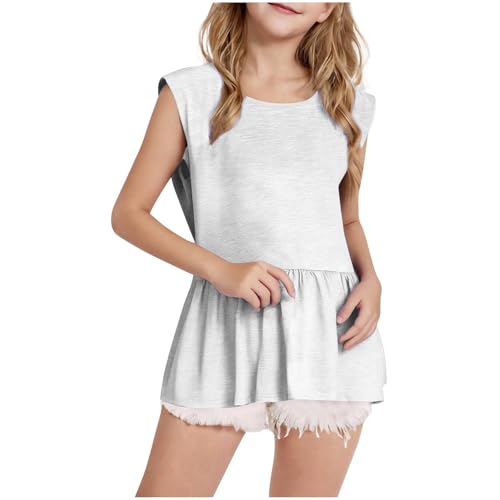 Girls Summer Tank Tops Fashion Ruffle Hem Cute Sleeveless Shirts Little Girls Casual Crewneck Shirts Camisole Comfy