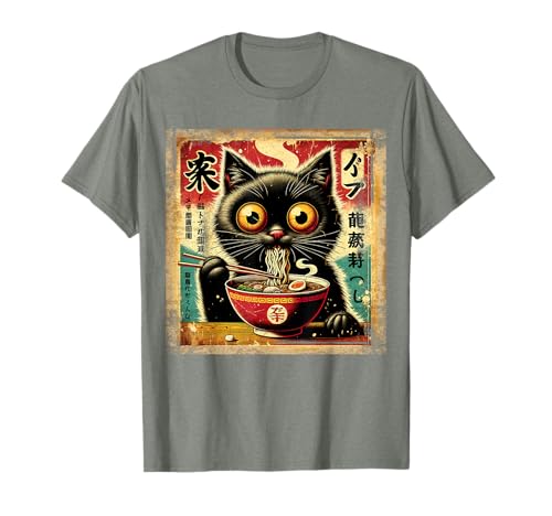 Fideos Ramen Gato Japonés Vintage Kawaii Anime Camiseta