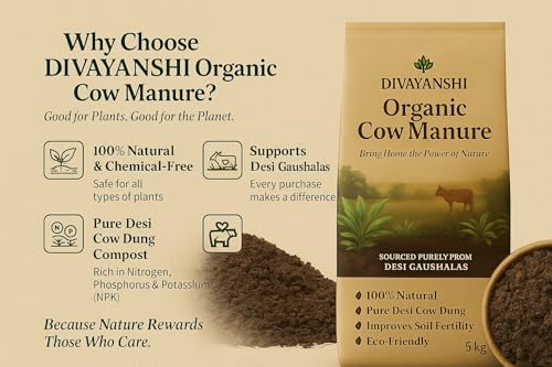 Image of DIVAYANSHI Organic Cow Manure - Enriched Desi Cow Dung Compost | Nourishes Plants Naturally for Healthy Growth & Blooming Gardens (1kg- Pack of 2)