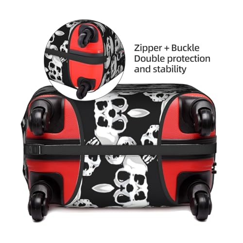 Black Skull Print Travel Luggage Cover Suitcase Protector With Concealed Zipper Washable Elastic Cloth4