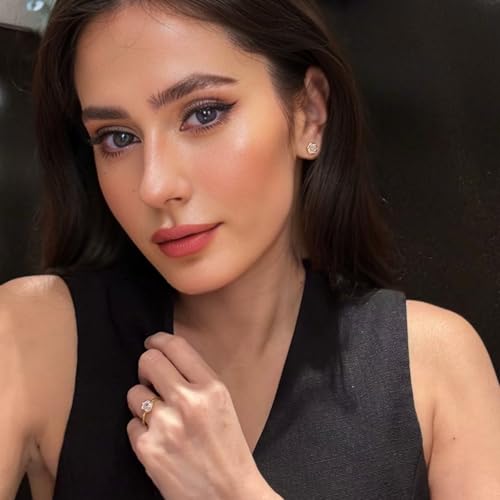 [RIZILIA BEEHIVE] Hexagon Pierced Stud Earrings with Custom-Cut 2CT 6mm Gemstone [White Cubic Zirconia] in 18K Gold Plated2