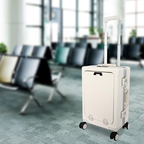 Ongniong Hard Suitcase with Front Pocket 20in Carry on Luggage with USB Charging Port, Spinner Wheels, TSA Lock, Cup Holder and Hook, Travel Rolling Luggage, 14\"-15\" Laptop Case Trolley