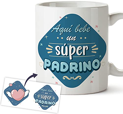 Caneca padrinho - presente original caneca pequeno-almoço - aqui bebe uma super padrinho, presente batizado