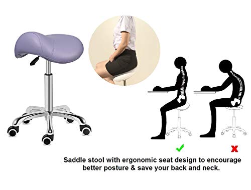 Kaleurrier Saddle Stool Rolling Swivel Height Adjustable with Wheels,Heavy Duty Stool,Ergonomic Stool Chair for Lab,Clinic,Dentist,Salon,Massage,Office and Home Kitchen (Purple, Without Back)