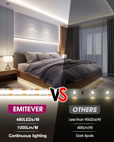 Image of EMITEVER COB LED Strip Lights Neutral White 4000K,UL 24V,32.8ft 4800LEDs (Pack of 2)