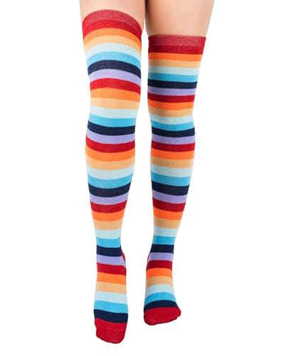 Image of Womens Thigh High Socks Athletic Stripe Cute Colorful Over the Knee High Sock Colorful Long Tube Sock