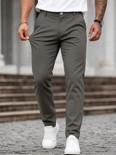 Image of HUNGSON Mens Chinos Dress Pants Slim Fit Stretch Business Casual Golf Work Slacks Trousers