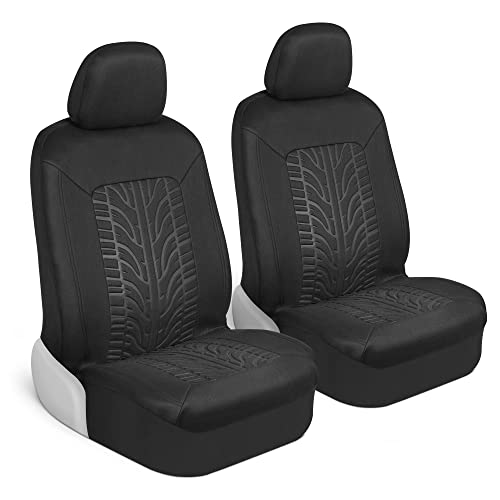 Motor Trend GrandPrix Seat Covers for Cars, 2-Pack Black Tire Tread Embossed Car Seat Covers for Front Seats, Automotive Interior Covers for Car Truck Van SUV
