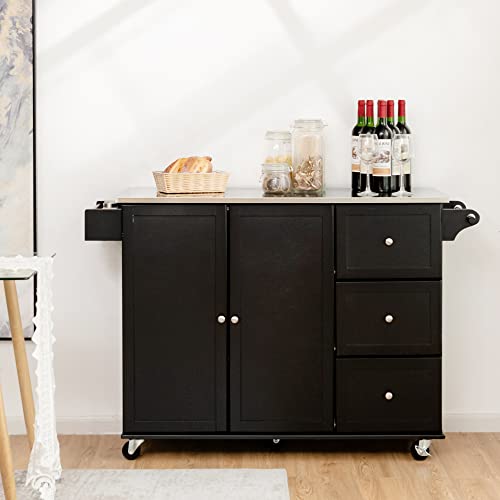 GLACER Kitchen Island Cart on Wheels, Rolling Kitchen Cart with Stainless Steel Countertop, Rolling Kitchen Island for Kitchen, Dining Room, Restaurant, 53 x 18 x 36 inches (Black) - Thumbnail 3