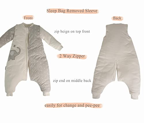 Image of Baby Wearable Blanket With Leg Grey Cotton 2-4T Toddler Sleep Sack 36M Removable Long Sleeves Early Walk Sleeping Bag Quilted Filling Infant Winter Tog 2.5 Warm Kids Sleeper