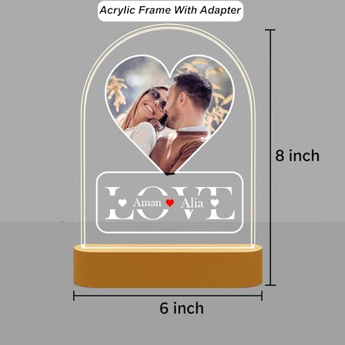 Image of Customized Photo Led Light With Adapter Frame for Couples | Personalized Picture Frame Wooden Stand | Custom Gift | Romantic Anniversary, Wedding, Birthday valentine's day for Gift Him or Her (Desgin 6)