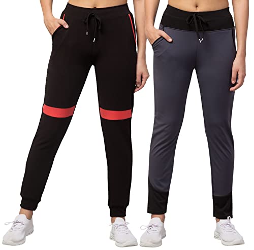 Image of BLUECON Women's Slim Fit Polyester Trackpants (Combo Pack of 2)