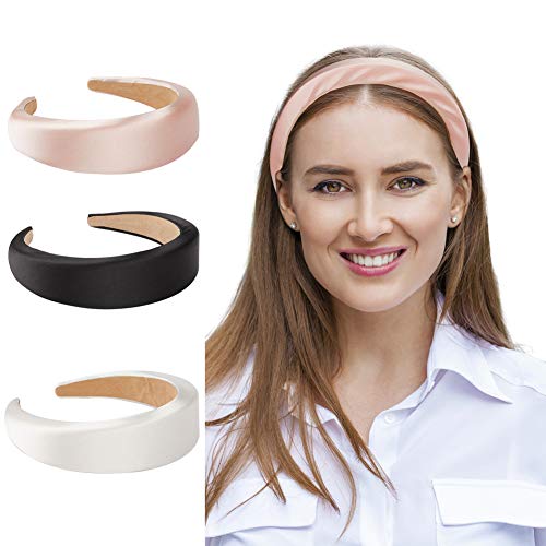 QtGirl Women Padded Headbands Velvet Hairband Thick headband Hair Accessories Wide Plastic Hair Bands for Girls and Woman Pack of 3