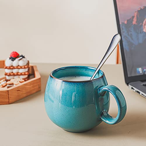 Henxfen Lead Large Coffee Mugs Set Of 4-20 Oz Ceramic Jumbo Mugs With Handle For Latte, Cereal, Tea, Cocoa, Milk, Thanksgiving Christmas Cups Gift, Microwave, Dishwasher Safe - Turquoise #TOP4