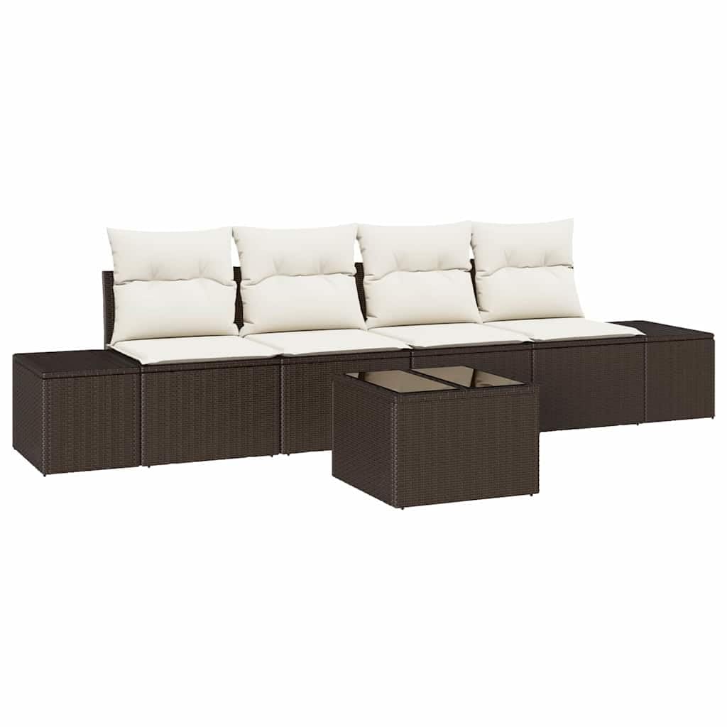 Canapé de jardin polyrotin résistant aux UV, ensemble modulable 5 pcs avec coussins de terrasse