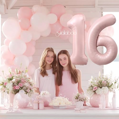 Image of 40 Inch Light Pink Number 16 Foil Big Balloon 0-9 Giant Digital 16th for Birthday Anniversary Graduation Decorations