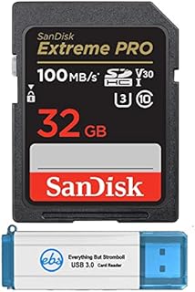 SanDisk 32GB SDHC SD Extreme Pro Memory Card Works with Canon EOS Rebel T5, T5i, T6, T6i, T7, T7i Digital DSLR Camera 4K V30 (SDSDXXO-032G-GN4IN) Bundle with 1 Everything But Stromboli 3.0 Reader