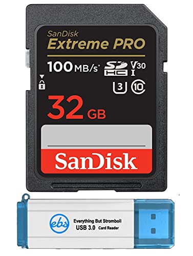 SanDisk 32GB SDHC SD Extreme Pro Memory Card Works with Canon EOS Rebel T5, T5i, T6, T6i, T7, T7i Digital DSLR Camera 4K V30 (SDSDXXO-032G-GN4IN) Bundle with 1 Everything But Stromboli 3.0 Reader