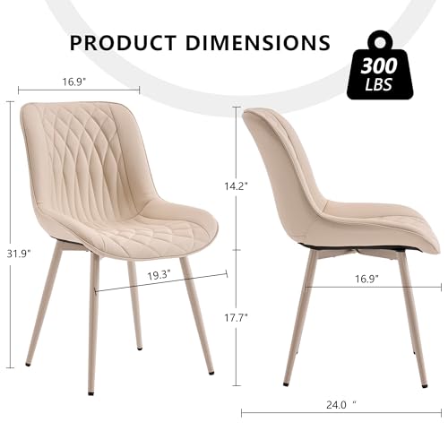 Image of YOUNIKE Dining Chairs Set of 2 Kitchen & Dining Room Chairs Modern Cream | Faux leather waterproof, comfortable accent side chairs with upholstered back and metal legs, easy to clean assemble; 300lb
