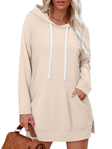 KISSMODA Women Hoodies Dress Long Sweatshirts Dress Raglan Sleeves Oversized Sweatshirts with Pocket 2025 Fall Winter Trendy